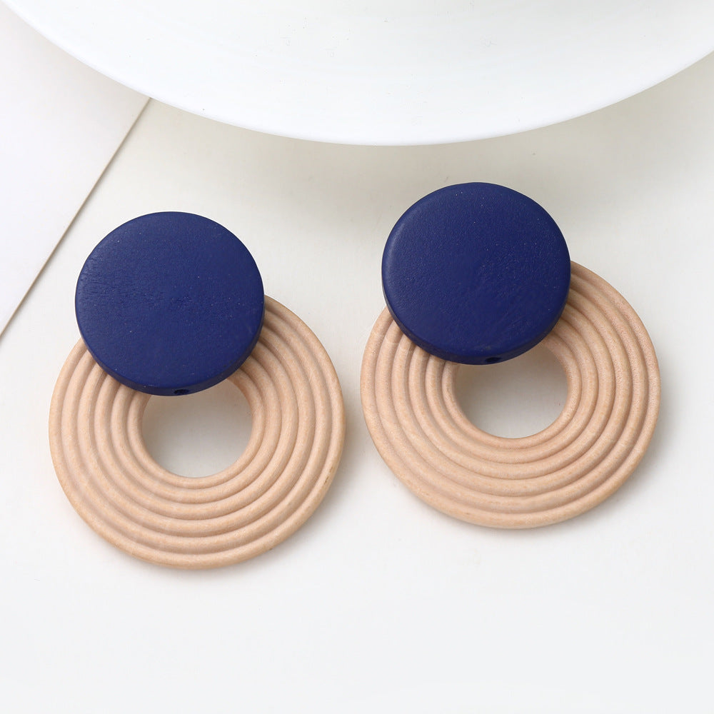 Fashion Geometric Circle Wooden Earrings for Women