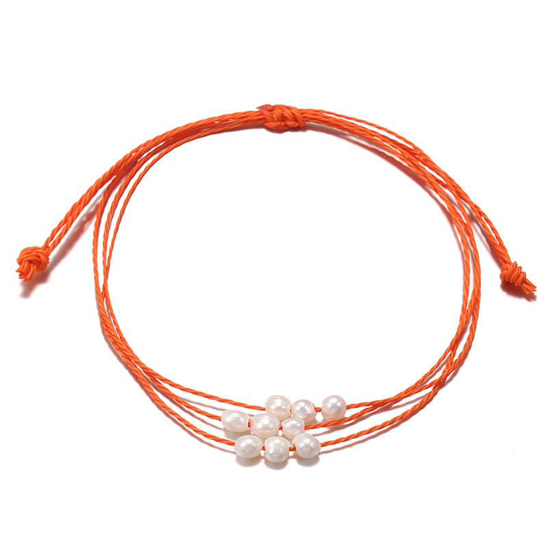 Simple Solid Color Rope Braid Women's Bracelet with Natural Pearl