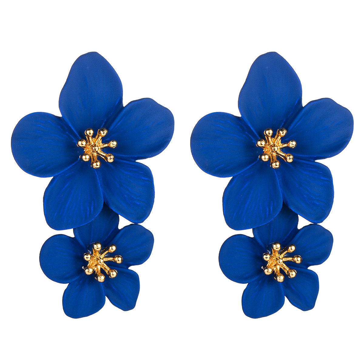 Fashion Geometric Double Flower Drop Earrings for Women