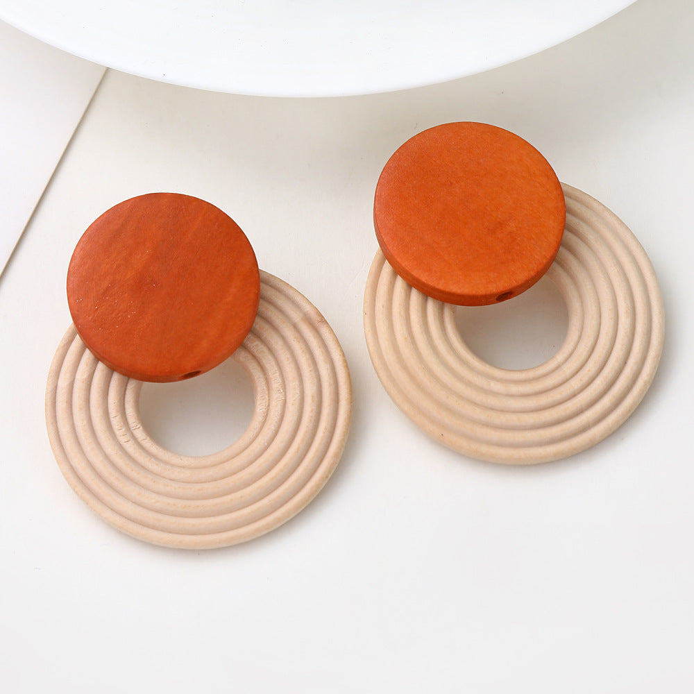 Fashion Geometric Circle Wooden Earrings for Women