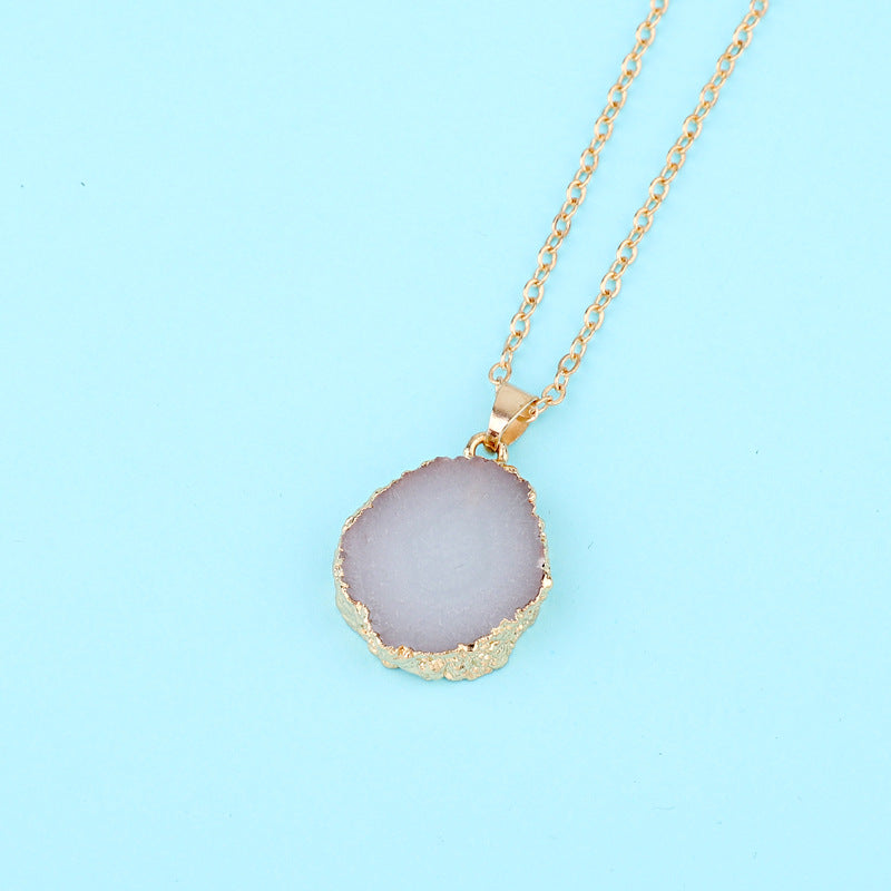Irregular Sunflower Pendant Necklace with Imitation Natural Stone Resin