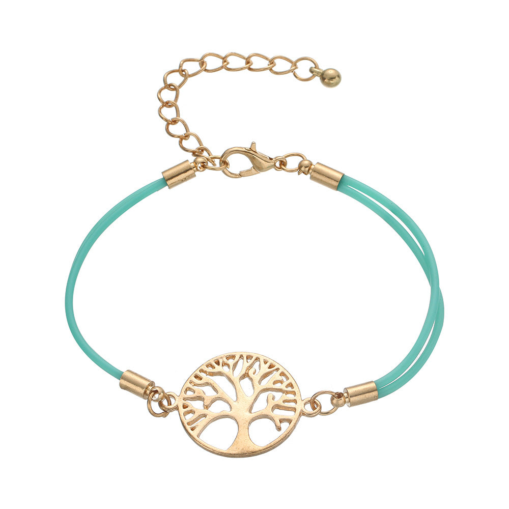 Simple Alloy Life Tree Multicolor Braided Bracelet