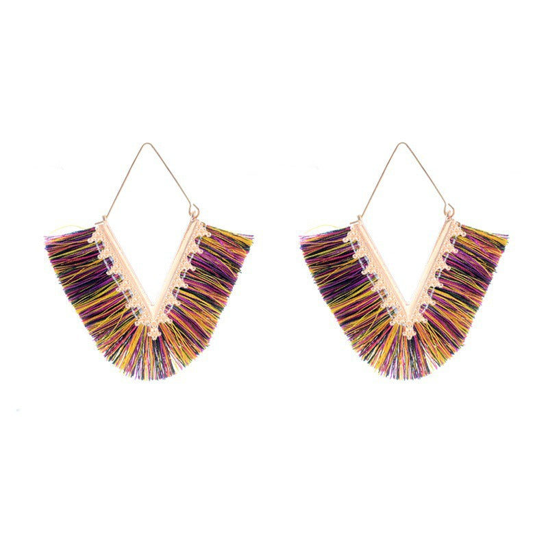 Geometric Tassel Triangle Earrings - Fashion Statement Jewelry