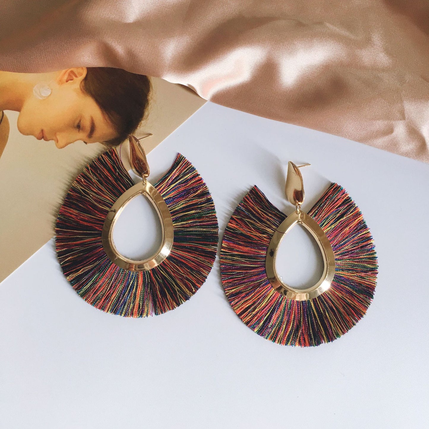 Leaf Tassel Retro Water Drop Fan-shaped Earrings - Autumn Fashion Jewelry