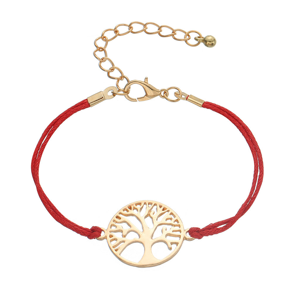 Simple Alloy Life Tree Multicolor Braided Bracelet