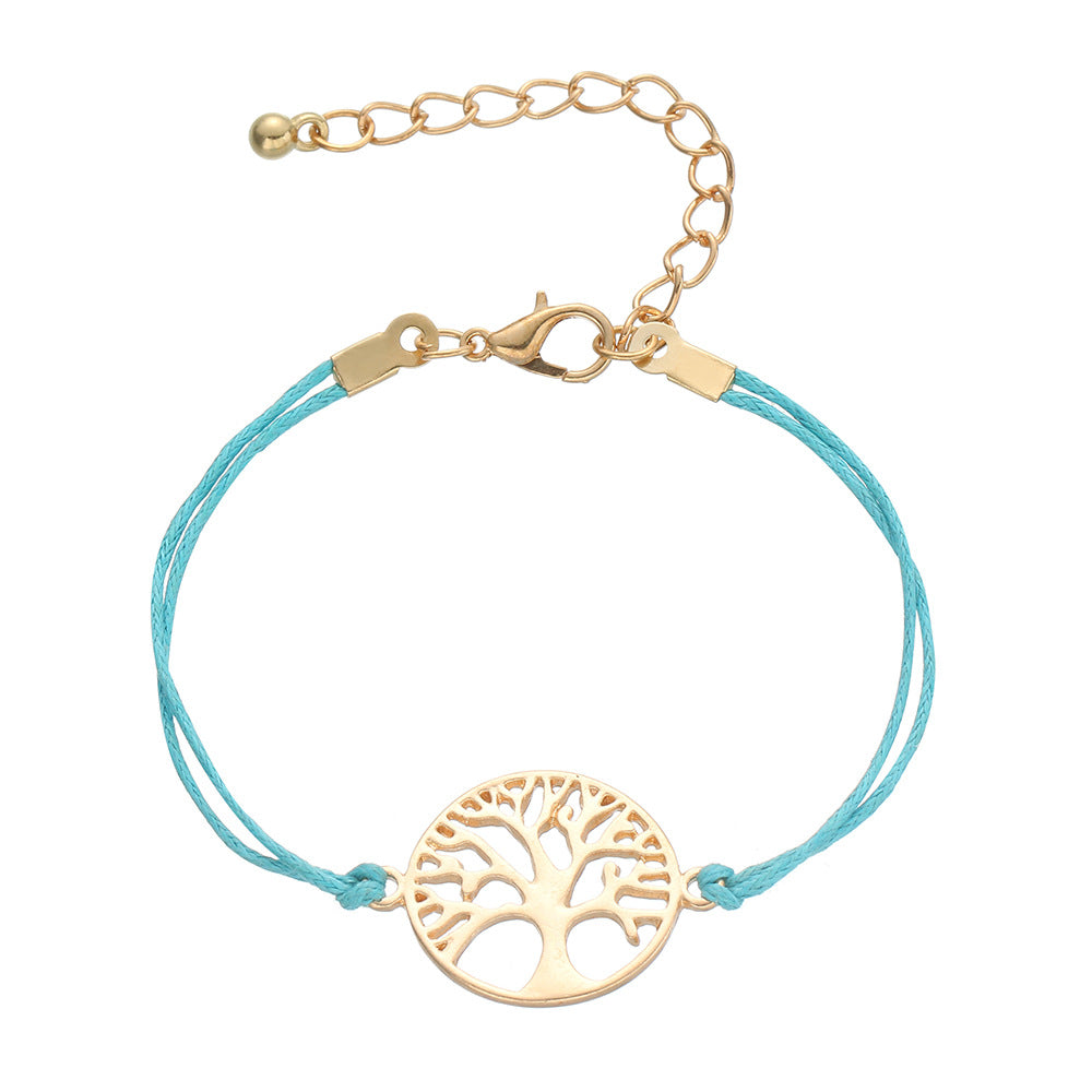 Simple Alloy Life Tree Multicolor Braided Bracelet