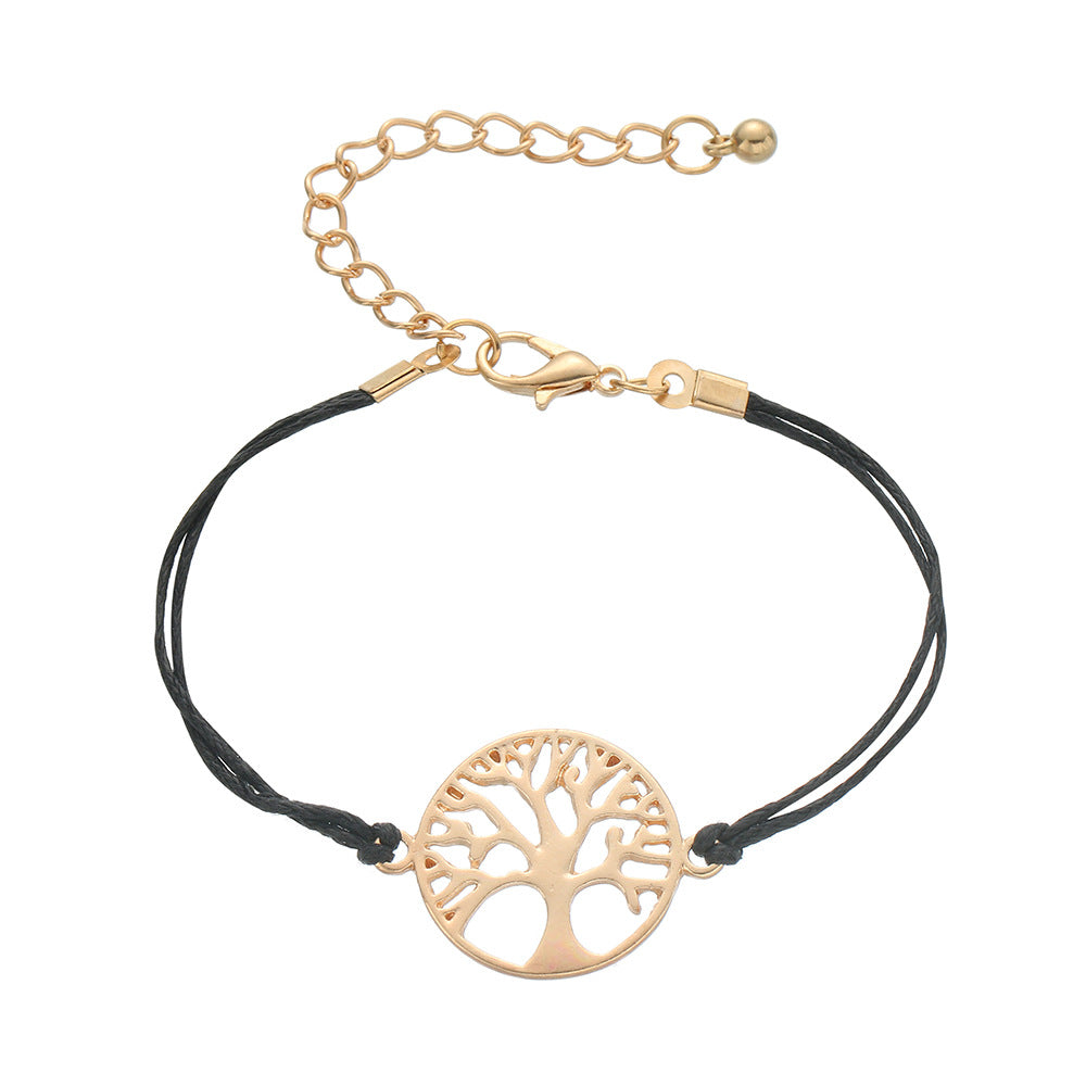 Simple Alloy Life Tree Multicolor Braided Bracelet