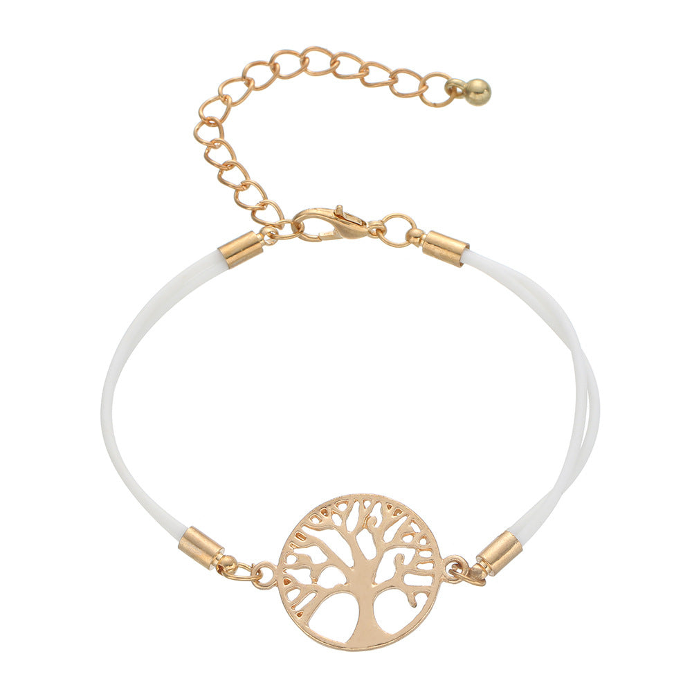 Simple Alloy Life Tree Multicolor Braided Bracelet