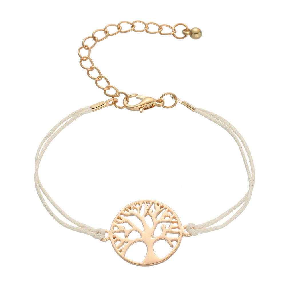 Simple Alloy Life Tree Multicolor Braided Bracelet