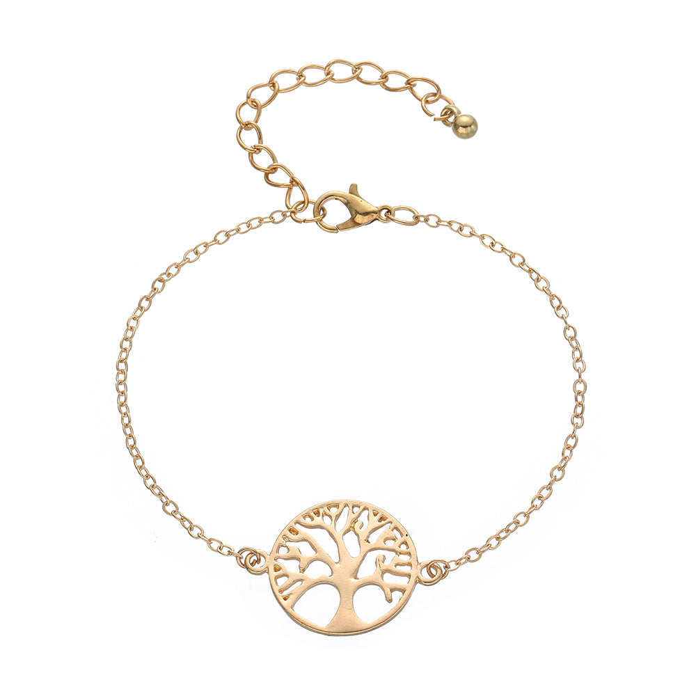 Simple Alloy Life Tree Multicolor Braided Bracelet