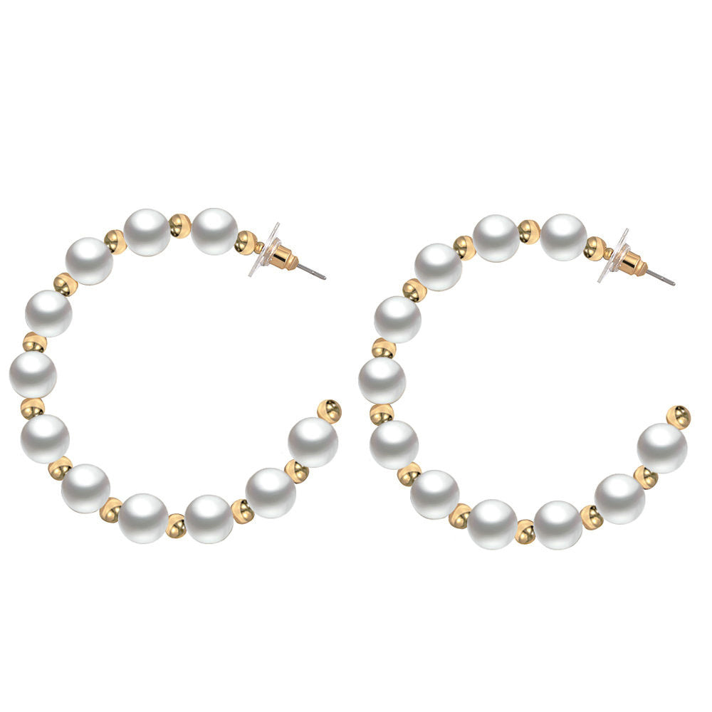 Simple Retro Large Circle Pearl Hoop Earrings