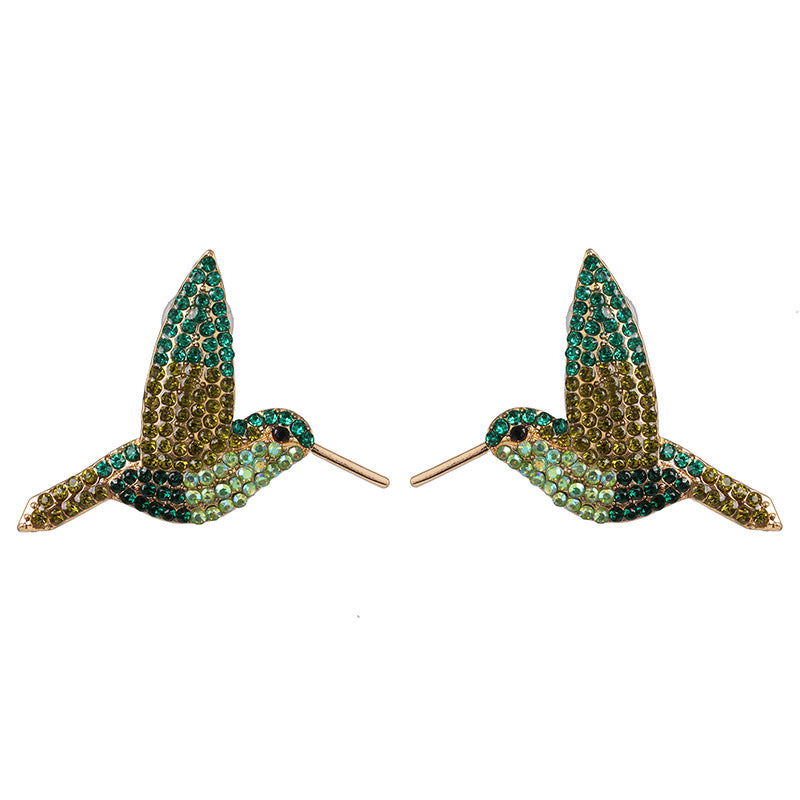 Colored Diamond Bird Stud Earrings - Creative Animal Design Statement Jewelry