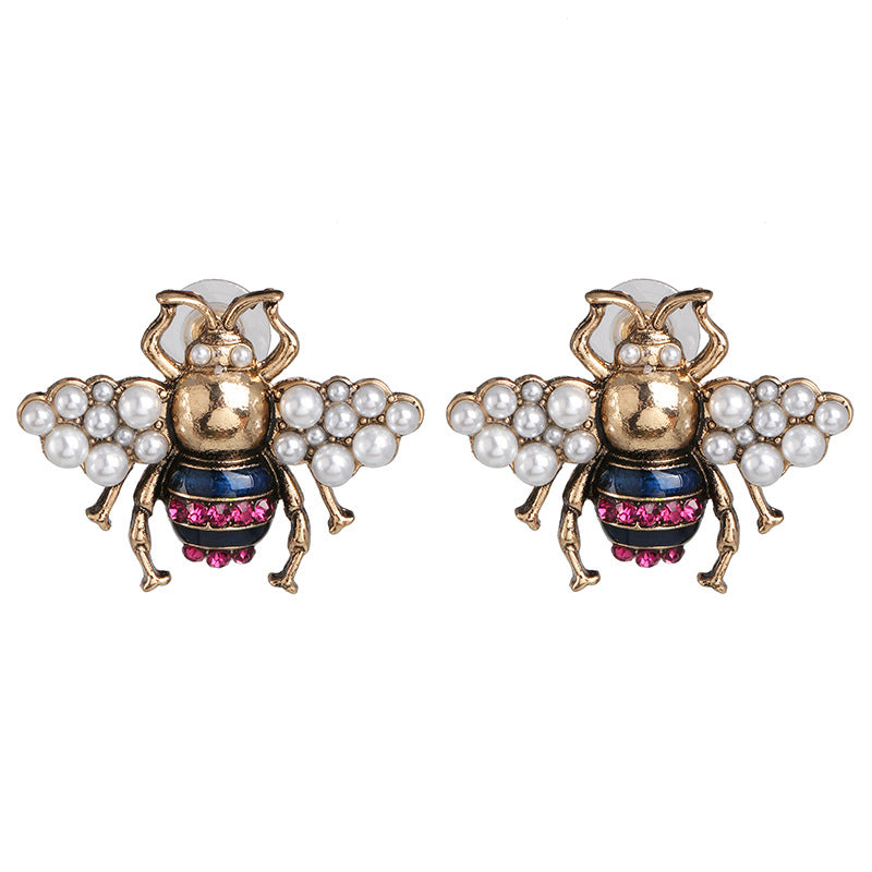 New Bee Vintage Pearl Insect Stud Earrings