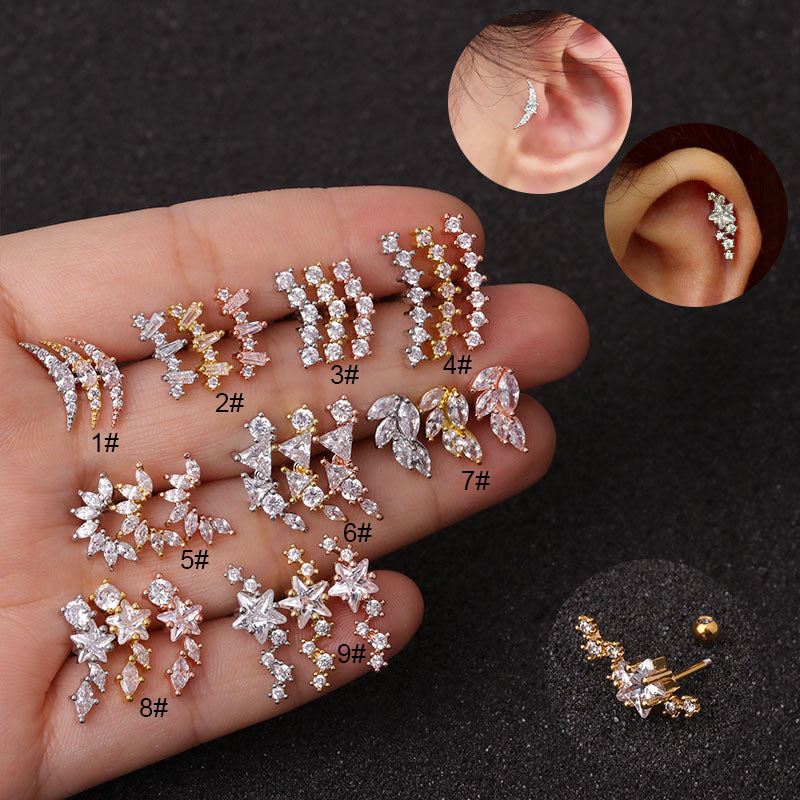 S925 Silver Geometric Zircon Star Stud Earrings Set