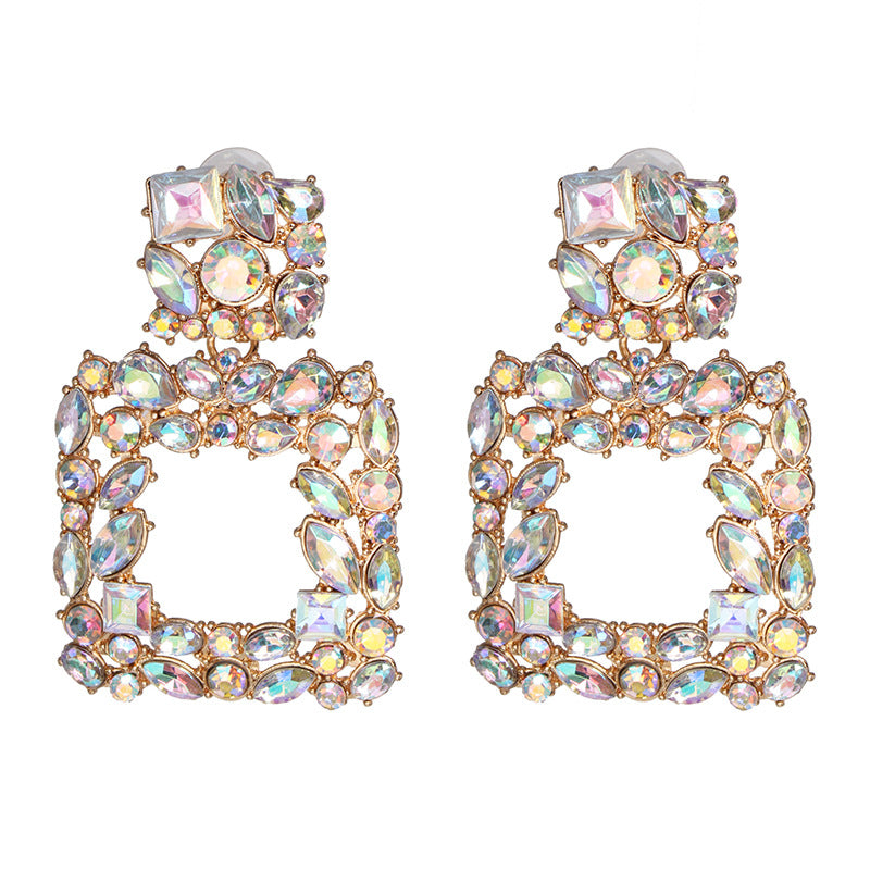 Women's Geometric Rhinestone Alloy Earrings - Elegant Statement Studs