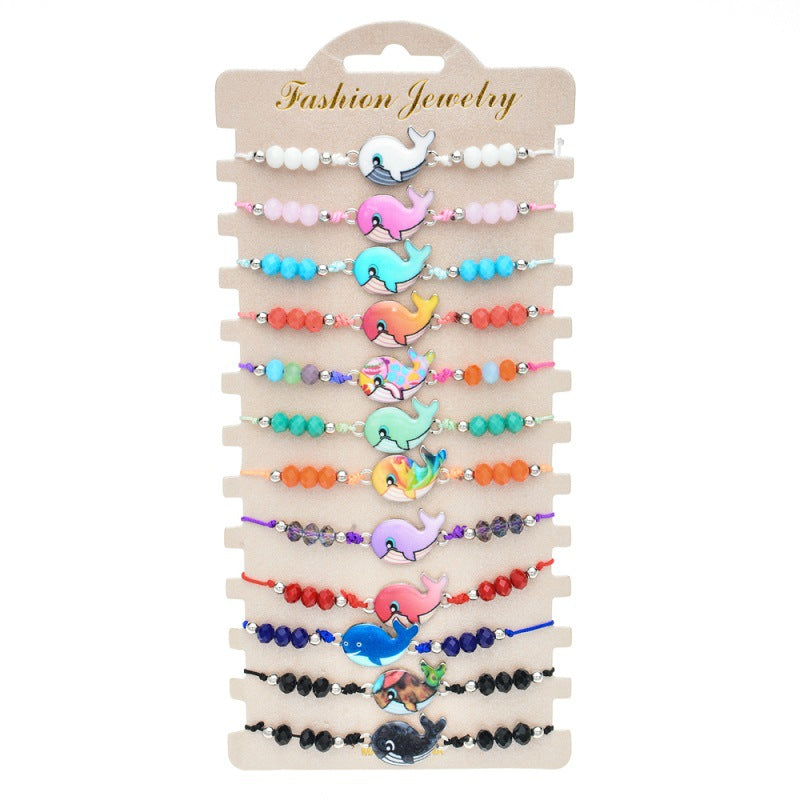 Fashion Beaded Rope Bracelet Set with Colorful Crystal Beads and Alloy Charms