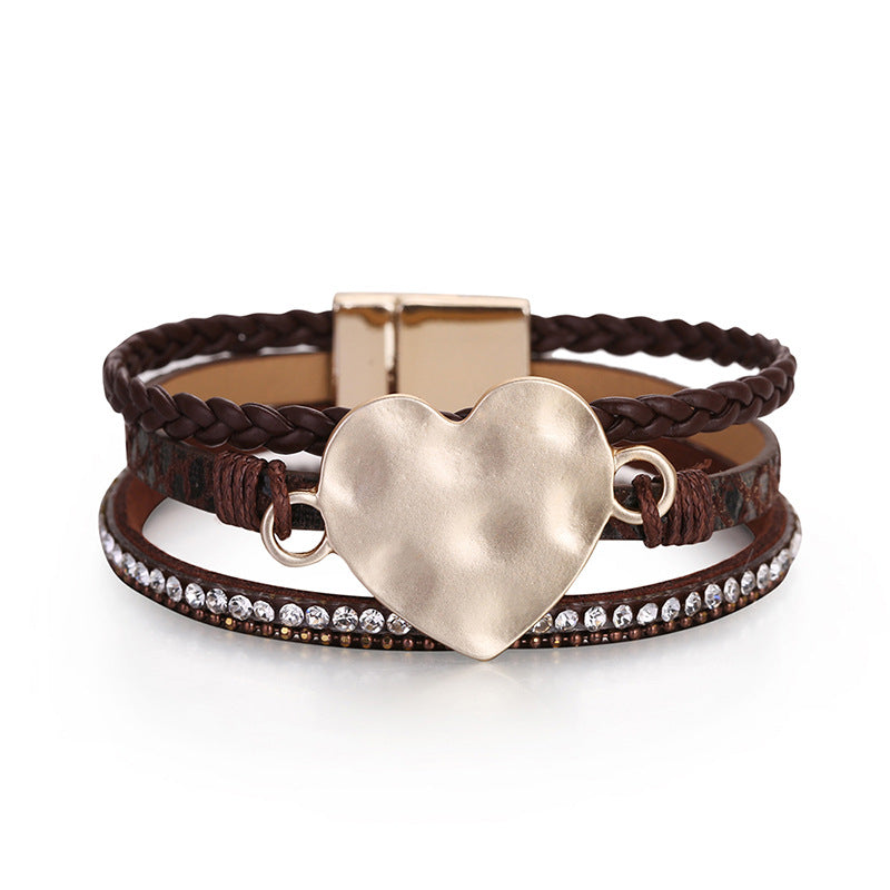 Bohemian Triple Layer Woven Snake Pattern Leather Bracelet