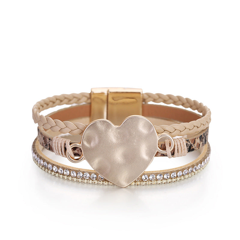 Bohemian Triple Layer Woven Snake Pattern Leather Bracelet