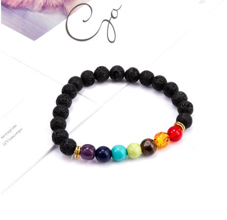 Fashion Zircon Crown Volcanic Stone and White Turquoise Matte Bracelet Set