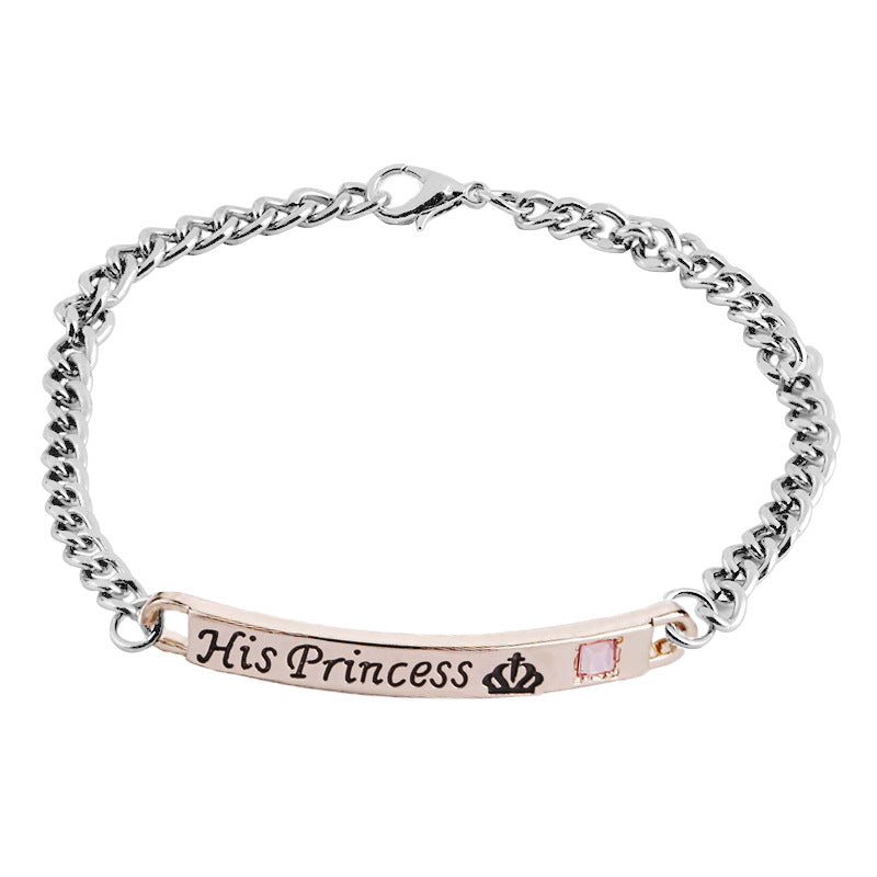 New Fashion Crown and Letter Couple Bracelet with Rhinestone Detailing