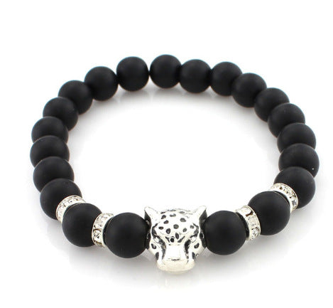 Fashion Zircon Crown Volcanic Stone and White Turquoise Matte Bracelet Set