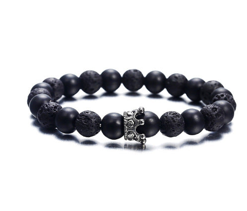 Fashion Zircon Crown Volcanic Stone and White Turquoise Matte Bracelet Set