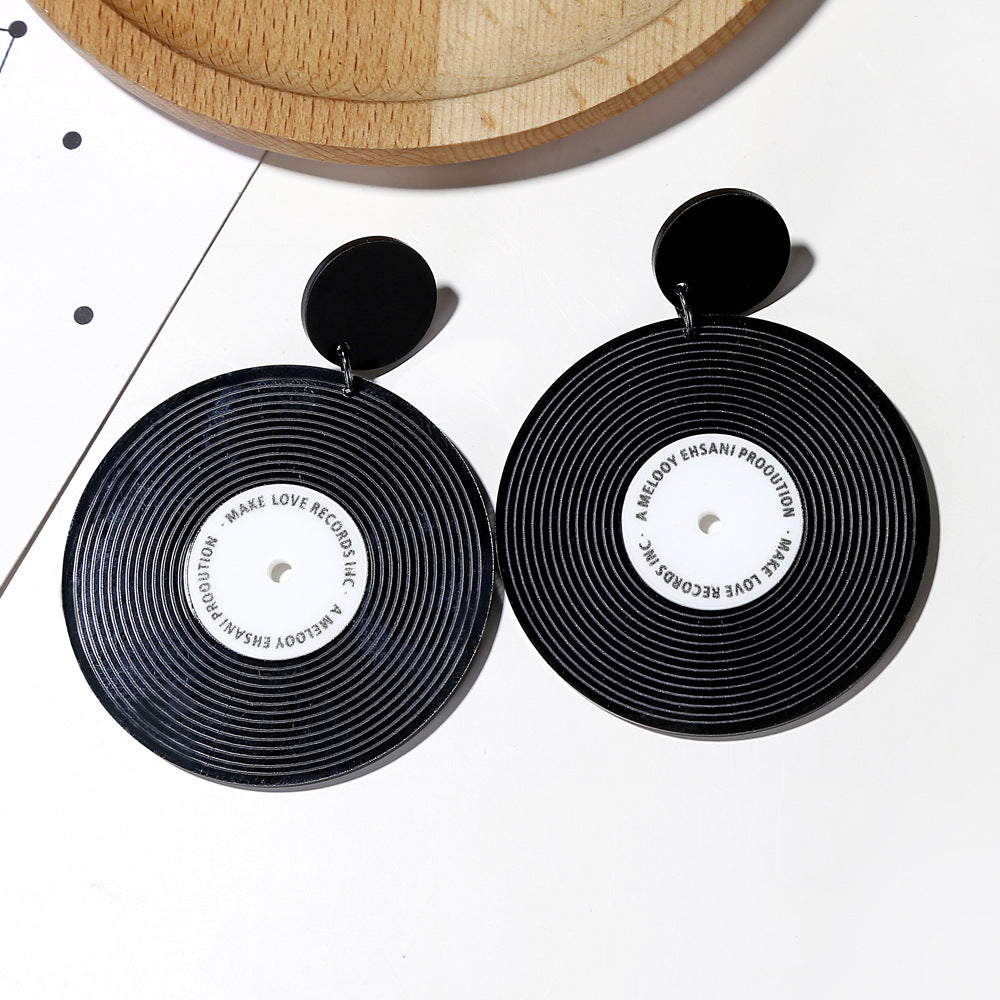 New Fashion Vinyl Record Round Earrings Simple Chic Statement Studs