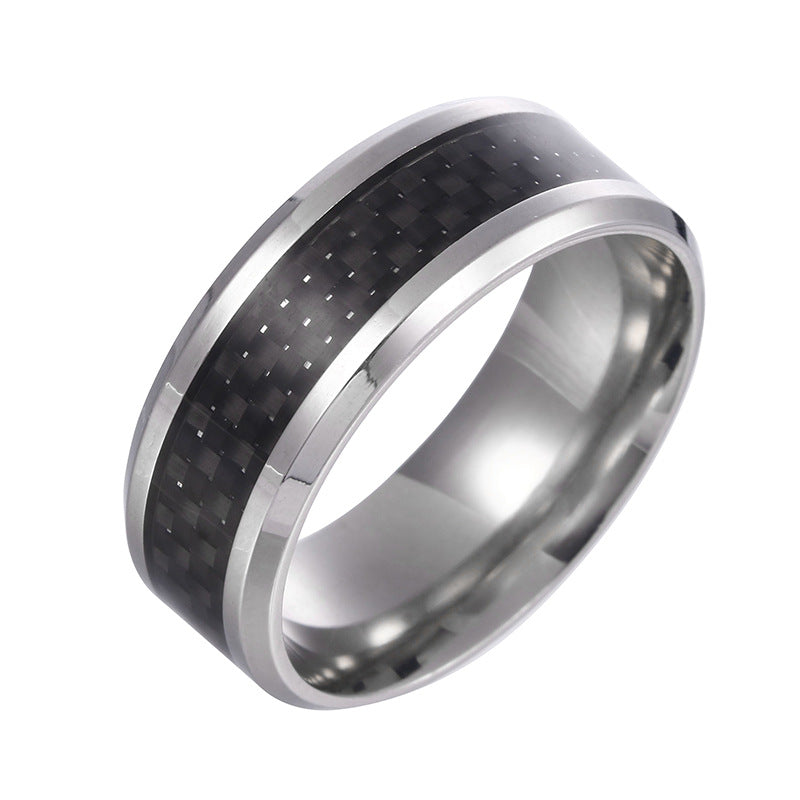 Stainless Steel Carbon Fiber Men's Ring - Wholesale Jewelry