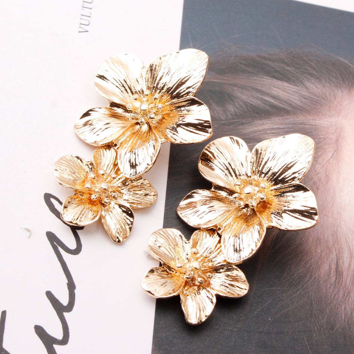 Casual Simple Style Flower Alloy Women's Double Layer Earrings