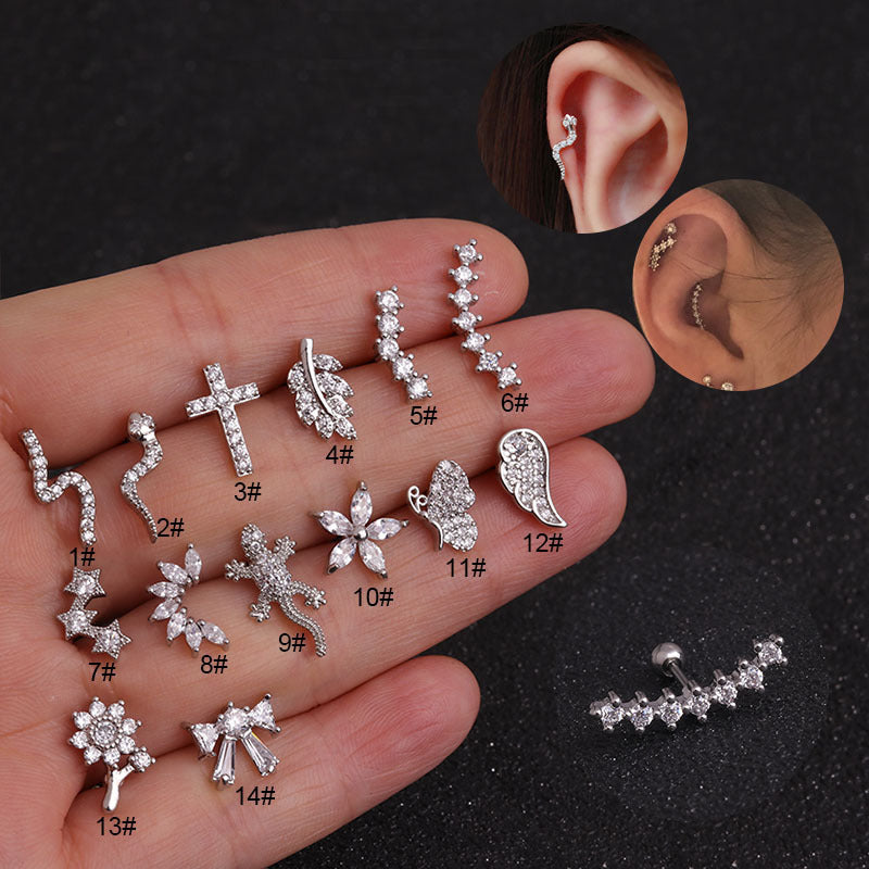 Zircon Screw Stud Stainless Steel Earrings