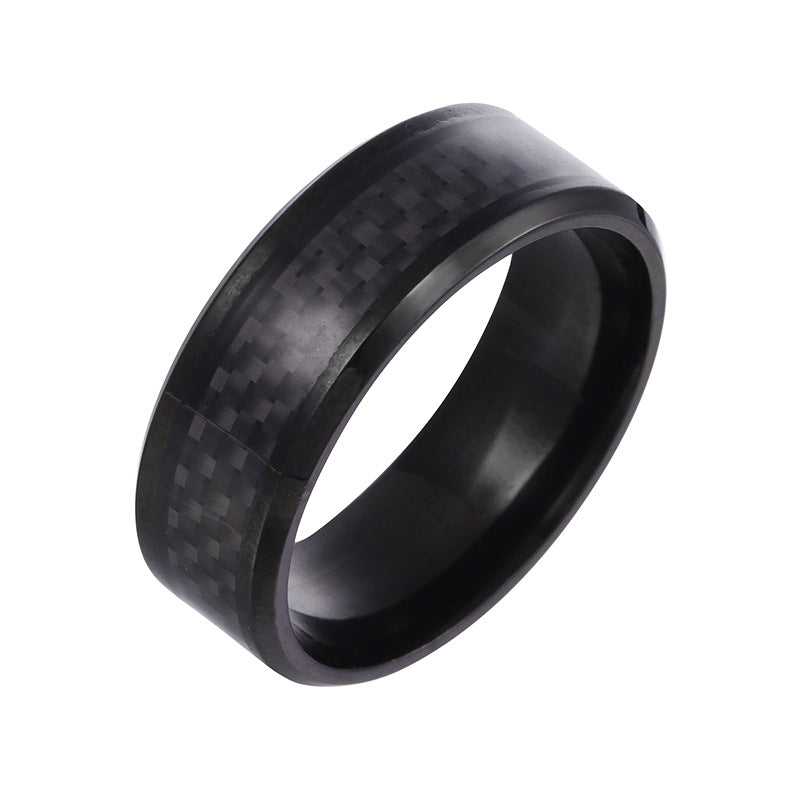 Stainless Steel Carbon Fiber Men's Ring - Wholesale Jewelry