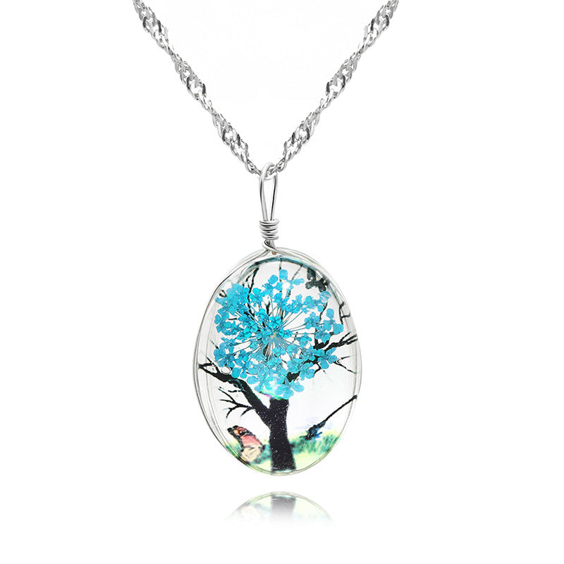 Life Trunk Flower Glass Crystal Pendant Necklace for Women
