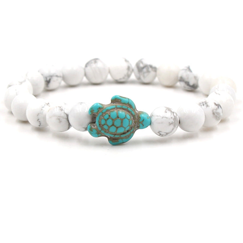 Natural Stone Geometric Hematite and Turquoise Turtle Bracelet
