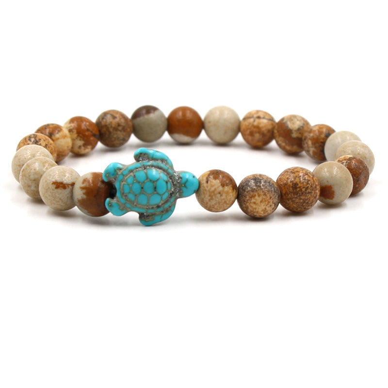 Natural Stone Geometric Hematite and Turquoise Turtle Bracelet