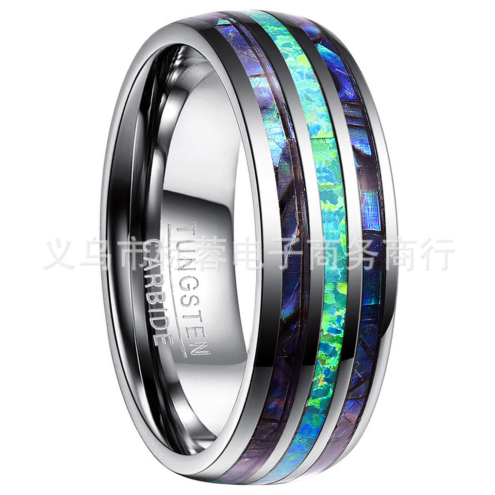 Fashion Polished Dome Triple Inlay Abalone Opal Titanium Steel Ring