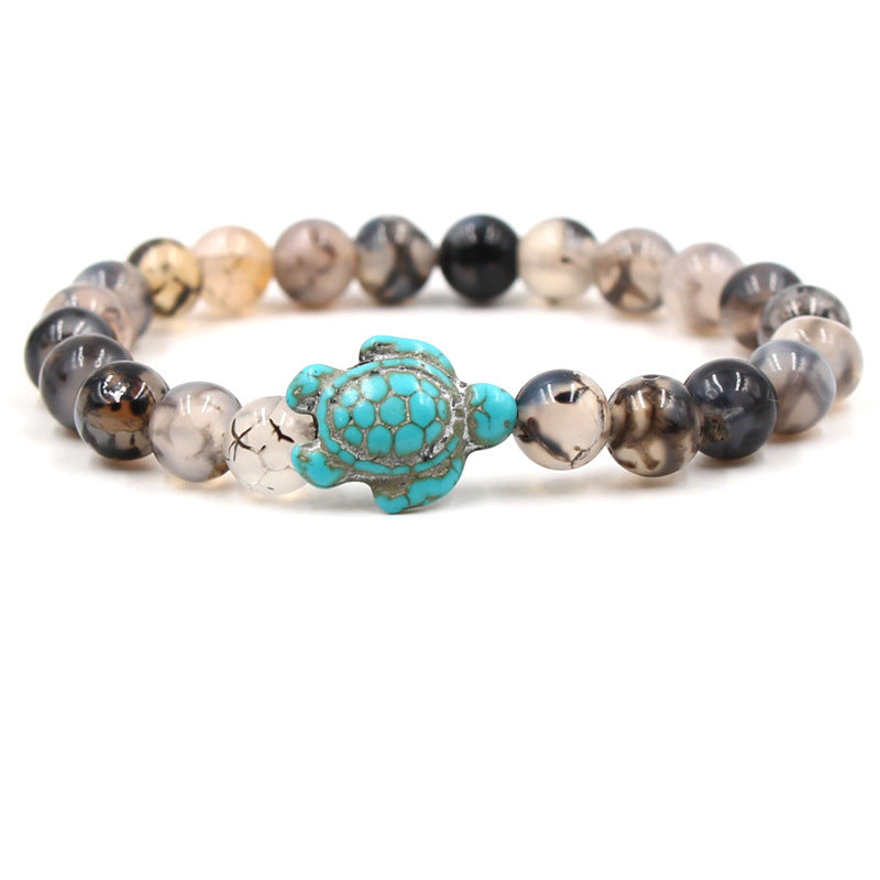 Natural Stone Geometric Hematite and Turquoise Turtle Bracelet