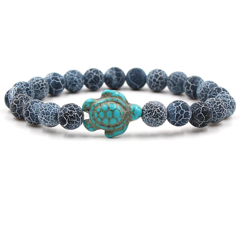 Natural Stone Geometric Hematite and Turquoise Turtle Bracelet