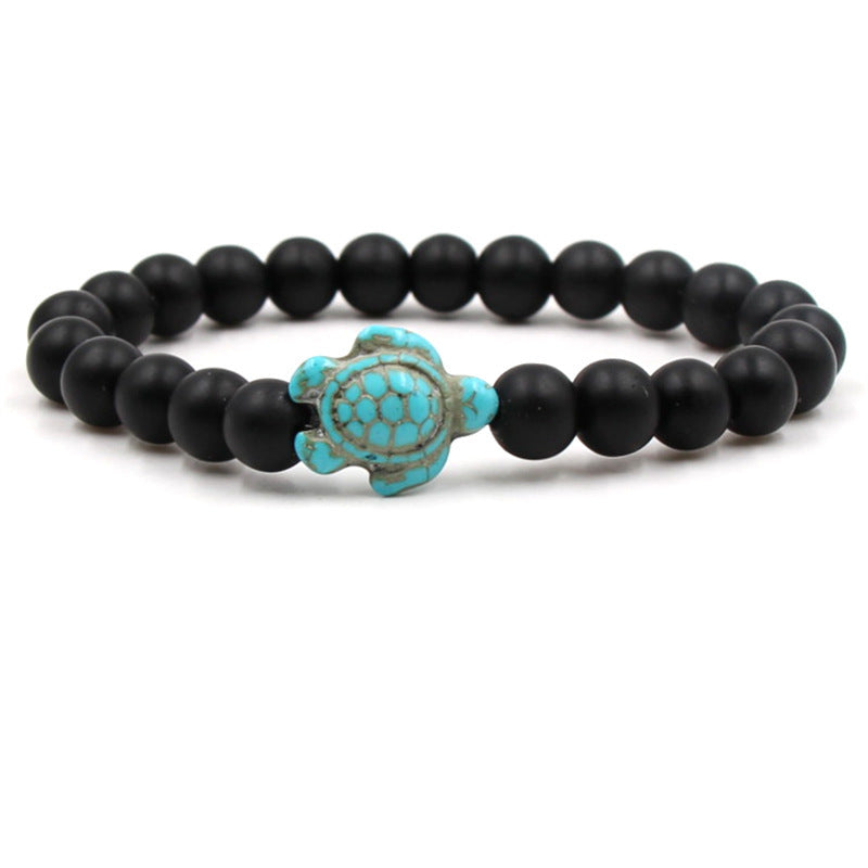 Natural Stone Geometric Hematite and Turquoise Turtle Bracelet