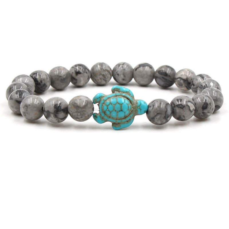 Natural Stone Geometric Hematite and Turquoise Turtle Bracelet
