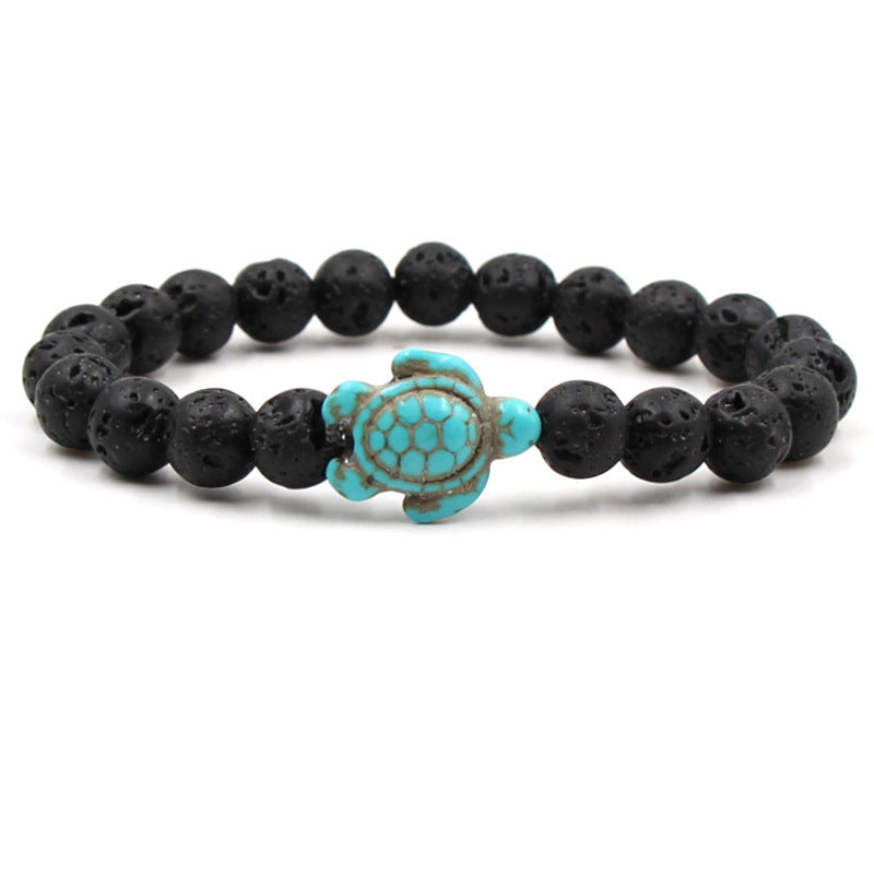 Natural Stone Geometric Hematite and Turquoise Turtle Bracelet
