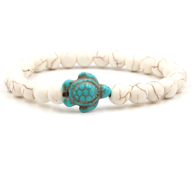 Natural Stone Geometric Hematite and Turquoise Turtle Bracelet