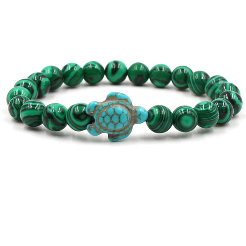 Natural Stone Geometric Hematite and Turquoise Turtle Bracelet