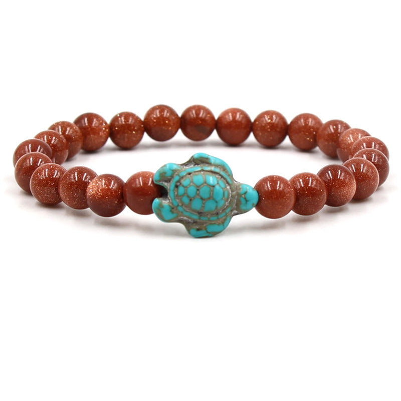 Natural Stone Geometric Hematite and Turquoise Turtle Bracelet