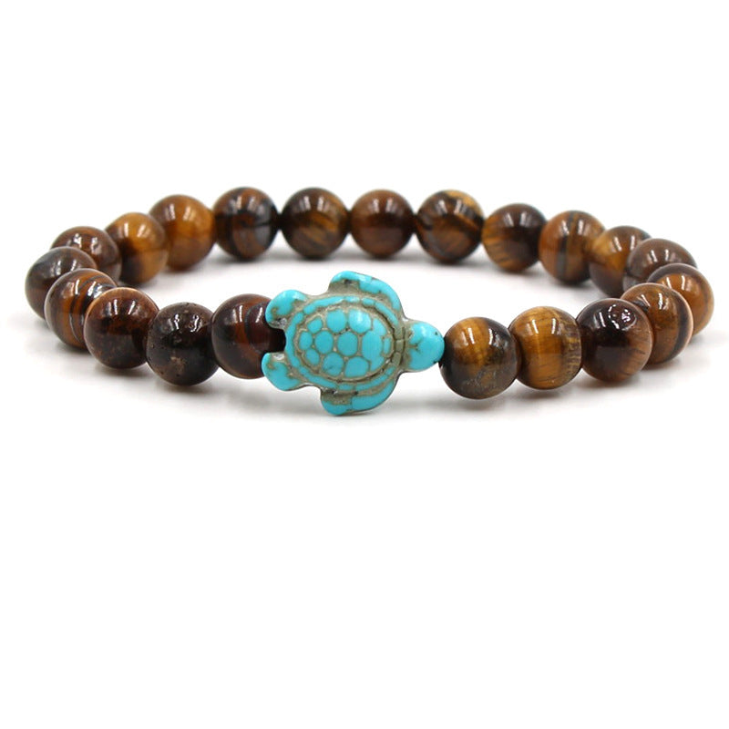 Natural Stone Geometric Hematite and Turquoise Turtle Bracelet