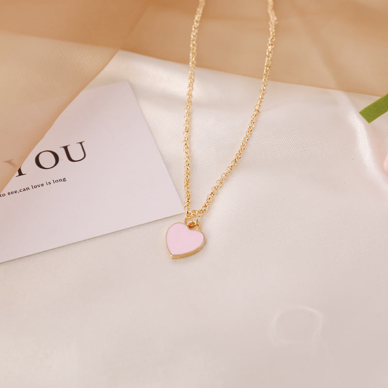 Fashion Heart Double-Sided Enamel Pendant Necklace - Trendy Statement Collar Chain