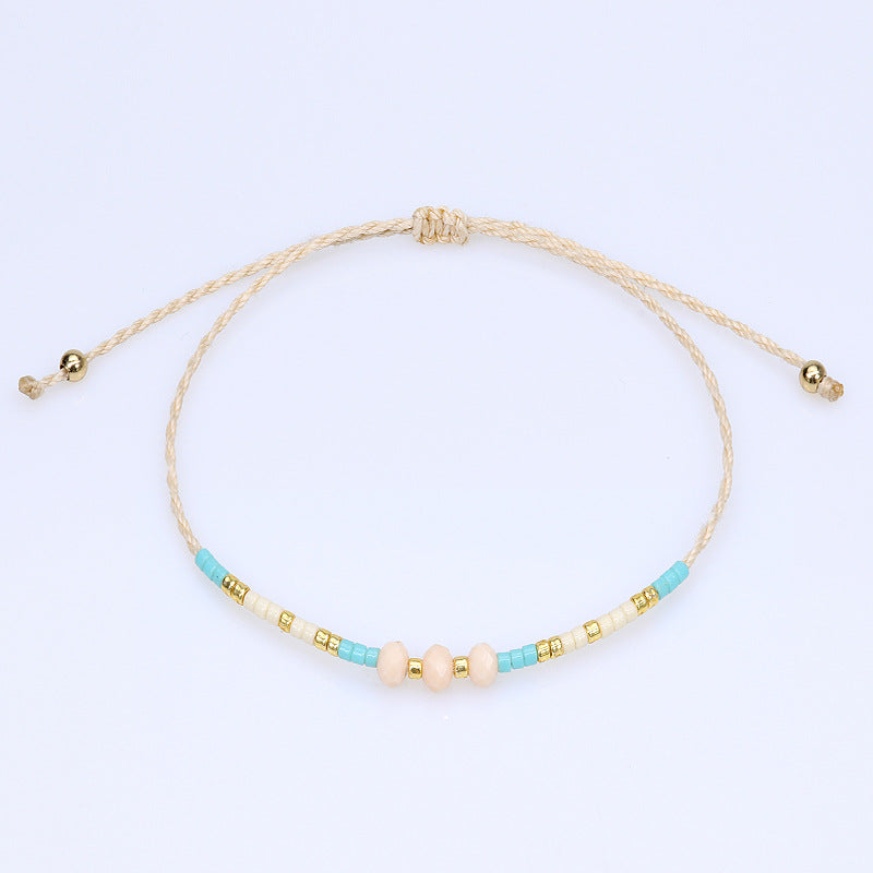 Retro Geometric Crystal Seed Bead Handmade Rope Bracelet