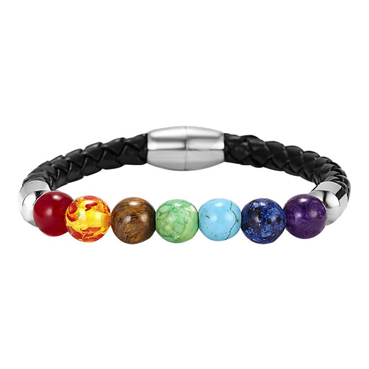 Seven Chakra Rainbow Adjustable Woven Bracelet - Tree of Life Design