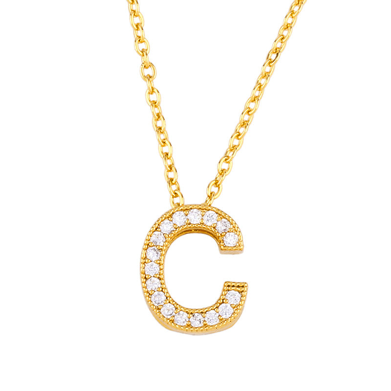 Gold Plated Zircon Alphabet Pendant Necklace
