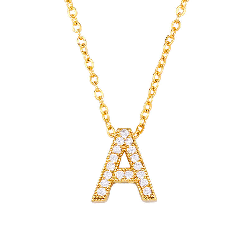 Gold Plated Zircon Alphabet Pendant Necklace