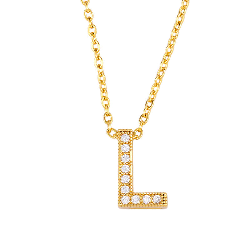 Gold Plated Zircon Alphabet Pendant Necklace